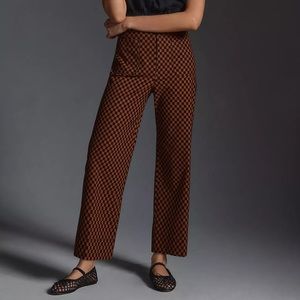 Anthropologie Maeve Colette Tan Black Checkered Crop Pants Size 25